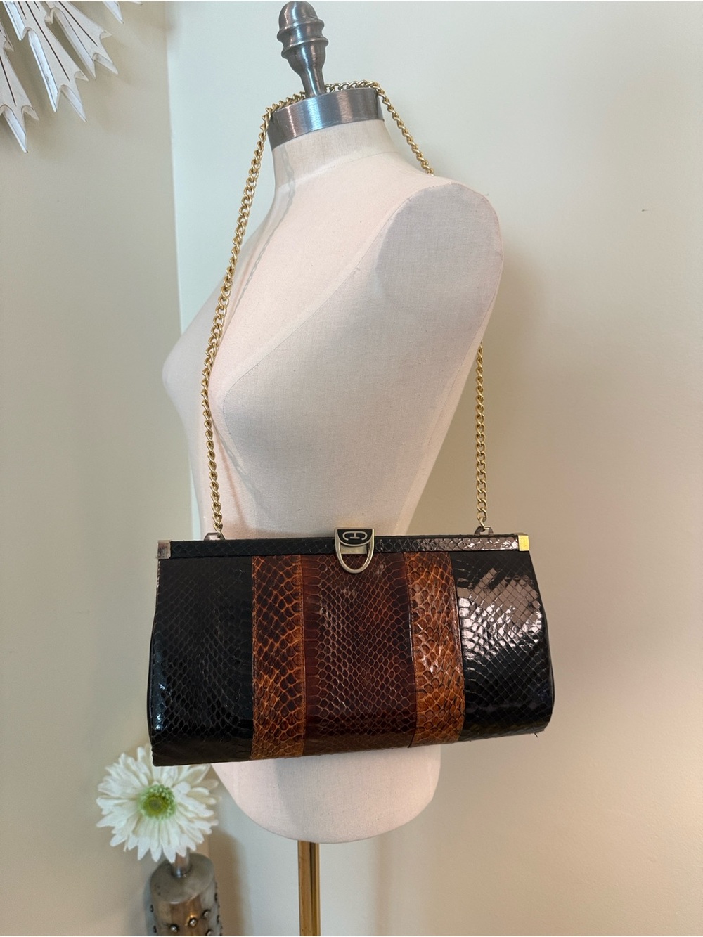 Original by Caprice Vintage Three-Tone Snakeskin Chain Shoulder Bag / Clutch
